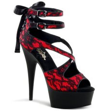 画像2: [取り寄せ]DELIGHT-678LC / Lace Red / バックルレースアップハイヒールサンダル【Pleaser】 (2)