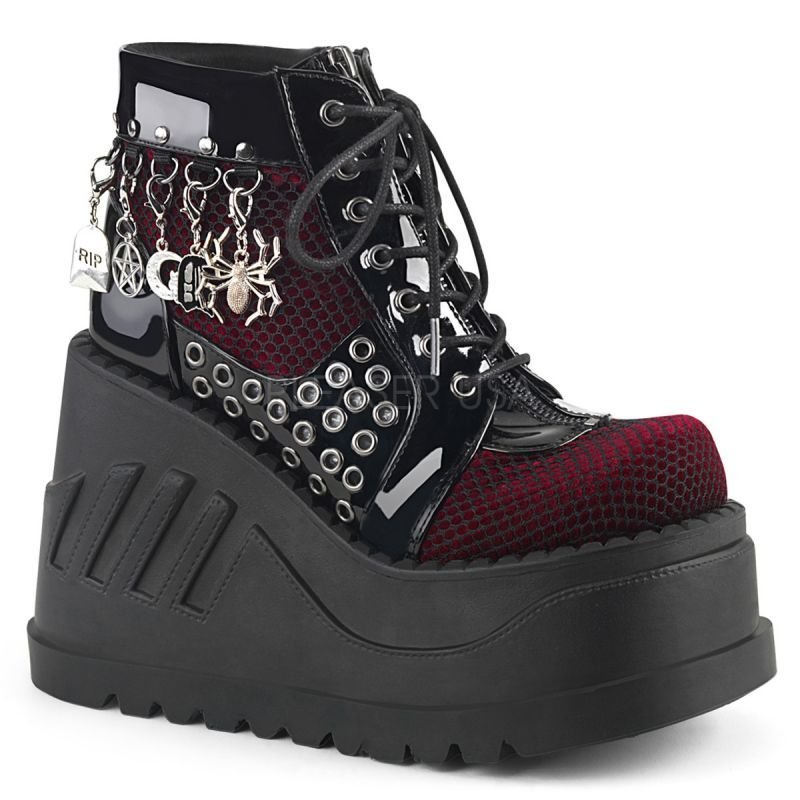 Demonia スタッズ付き黒スニーカーブーツ 取り寄せ]STOMP-18 / RED / 厚底スニーカーブーツ【DEMONIA