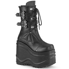 画像2: [取り寄せ]WAVE-150 / PUレザー / ウェッジソール厚底ロングブーツ【DEMONIA】 (2)