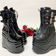 画像7: [取り寄せ]WAVE-150 / エナメル / ウェッジソール厚底ロングブーツ【DEMONIA】 (7)