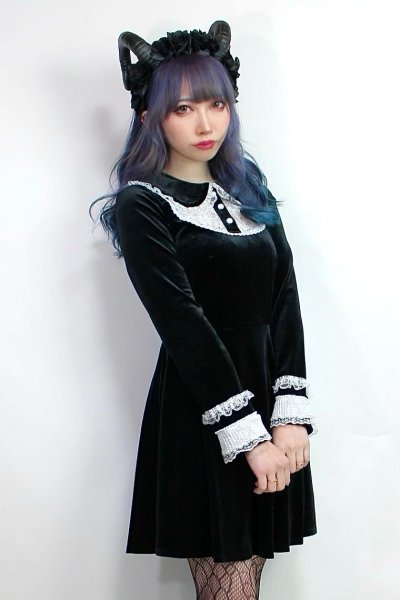 画像1: 【DW432】Gothic lolita doll collar velvet dress / ワンピース【DARK IN LOVE】 (1)
