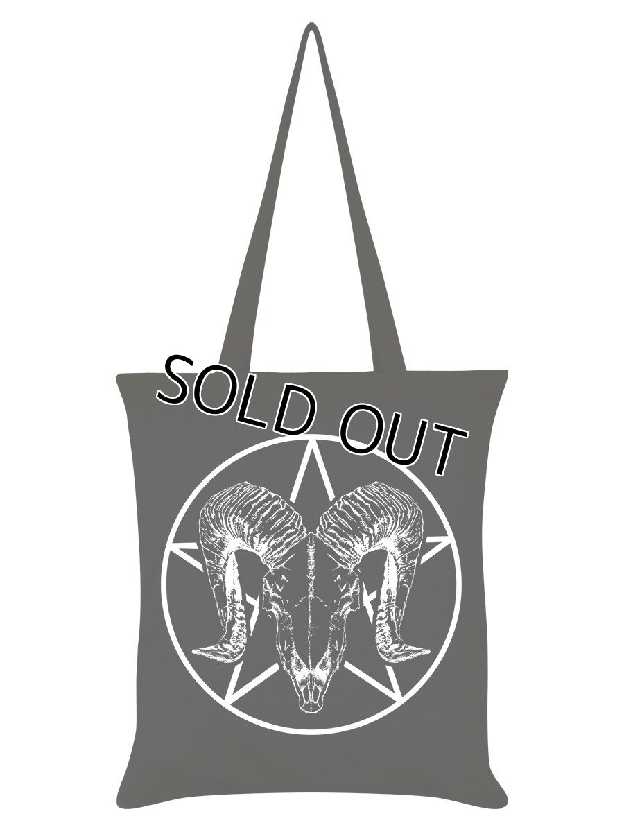 画像1: Ram Skull Pentagram Black Tote Bag / エコバッグ【GRINDSTORE】 (1)