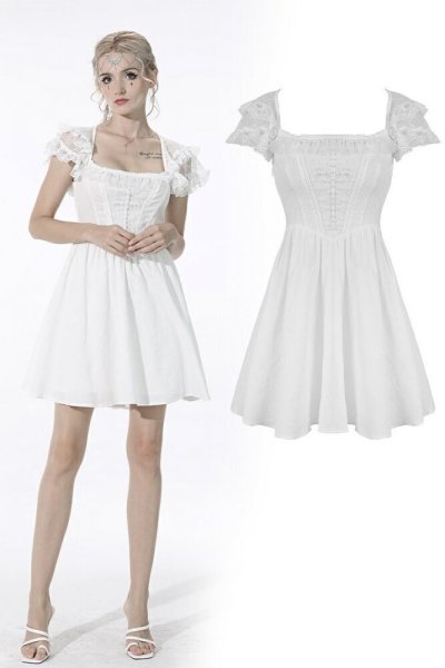 画像1: White cross chest square neck mini dress / ワンピース【DARK IN LOVE】 (1)