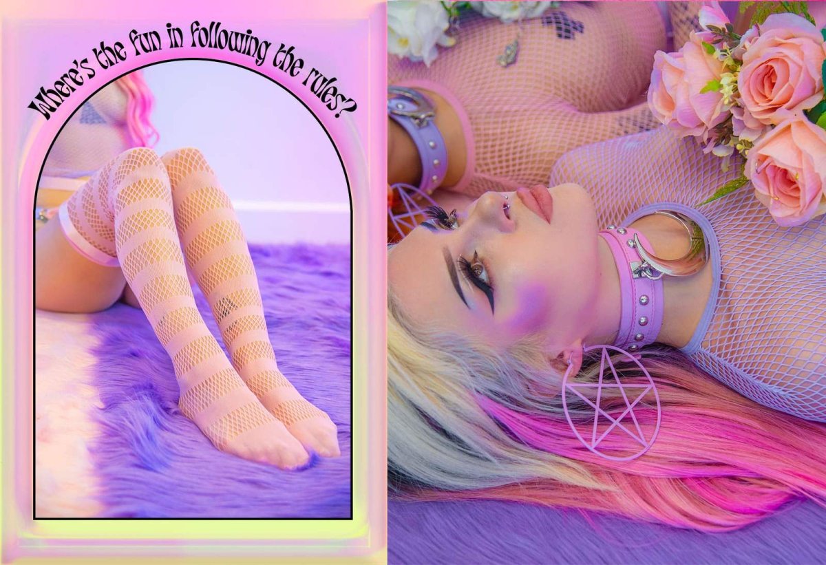 画像3: Shena Fishnet Stockings / PASTEL PINK / ニーハイソックス【KILL STAR】 (3)