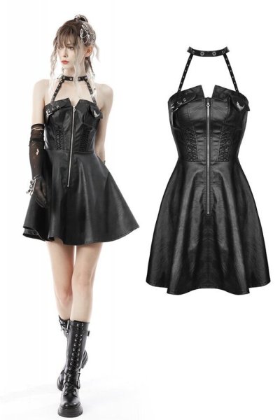 画像1: Punk cool bag-chest leatherette halter / ワンピース【DARK IN LOVE】 (1)