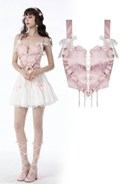 画像1: Princess pink heart to heart strap top / ビスチェ・トップス【DARK IN LOVE】 (1)