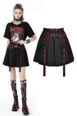画像1: Red / Punk rock double buckle pleated skirt / スカート【DARK IN LOVE】 (1)