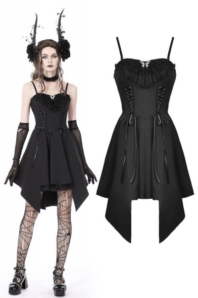 画像1: Gothic lady ruffle bust strap dress / ワンピース【DARK IN LOVE】 (1)