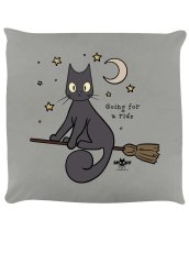 画像1: 🔥SALE🔥Spooky Cat Going For A Ride Grey Cushion / クッション【GRINDSTORE】 (1)