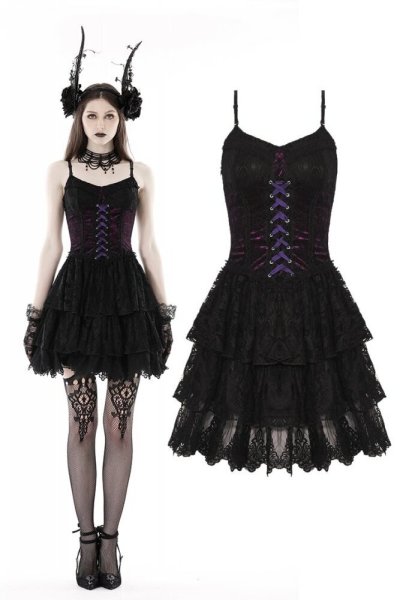 画像1: Gothic sexy black purple lace mini dress / ワンピース【DARK IN LOVE】 (1)