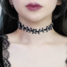 画像2: 縫い痕チョーカー / Black×Silver (2)