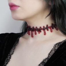 画像2: 縫いbloodチョーカー / レッド (2)