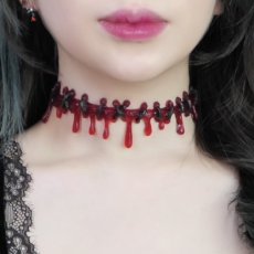 画像1: 縫いbloodチョーカー / レッド (1)