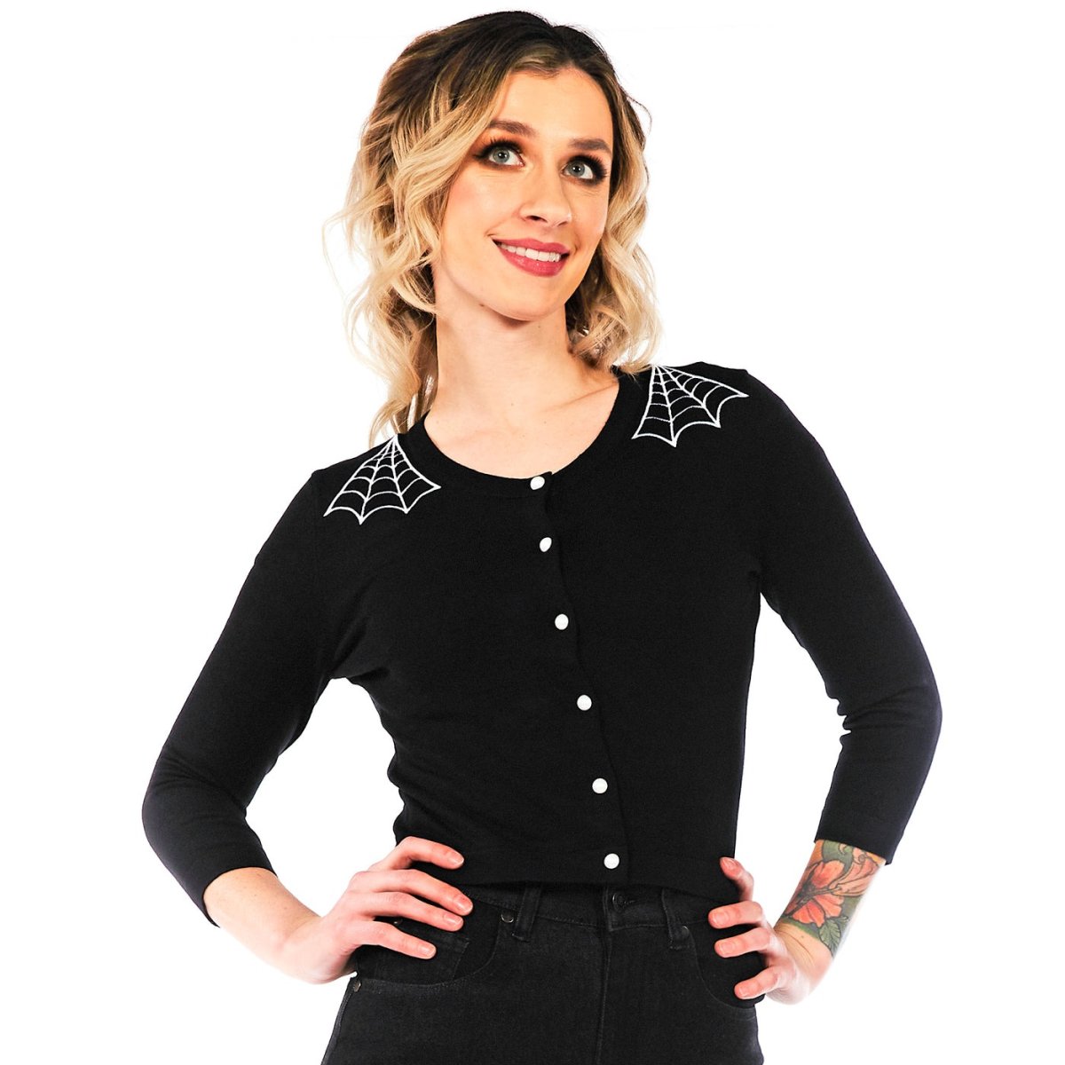 画像1: SPIDERWEB CROPPED CARDIGAN / カーディガン【SOURPUSS】 (1)