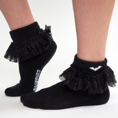 画像1: BAT EMBROIDERED RUFFLE SOCKS / フリル / アンクルソックス【SOURPUSS】 (1)