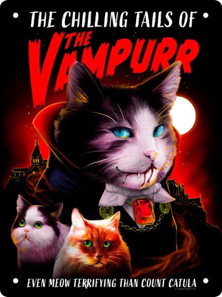 画像1: Vintage Horror Cats The Vampurr Mini Tin Sign / Mini / アルミポスター【GRINDSTORE】 (1)