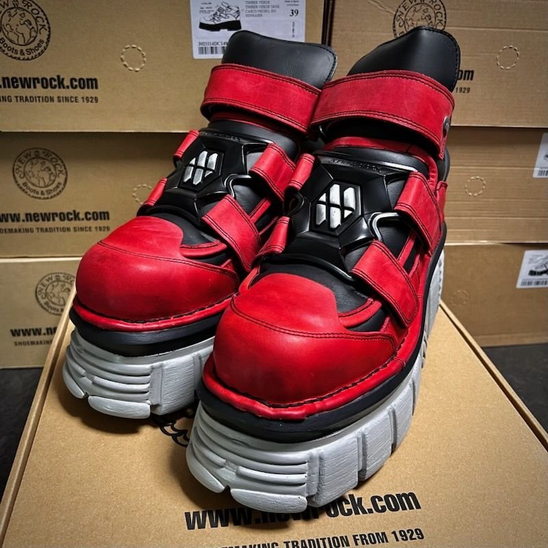靴 newrock ⭐即納⭐M.285-S39 / レッドxホワイト / 厚底スニーカー / 本革