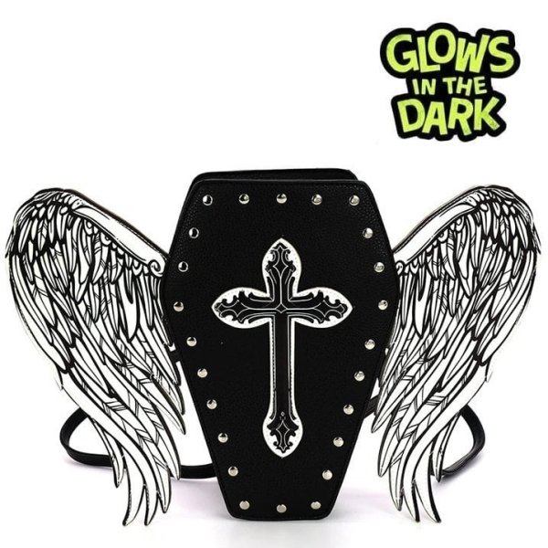 画像1: Glow In The Dark Coffin Bag W/ Angel Wings / バッグパック【SPOOKYVILLE CRITTERS】 (1)
