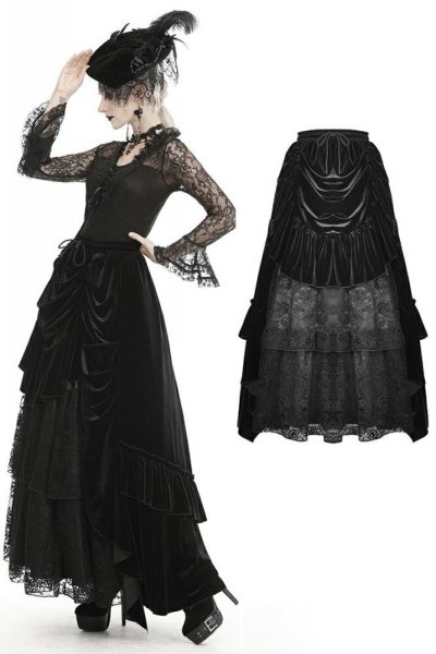 画像1: Gothic queen ruffle long velvet skirt / スカート【DARK IN LOVE】 (1)