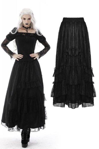 画像1: Gothic elegant frilly lace long skirt / スカート【DARK IN LOVE】 (1)