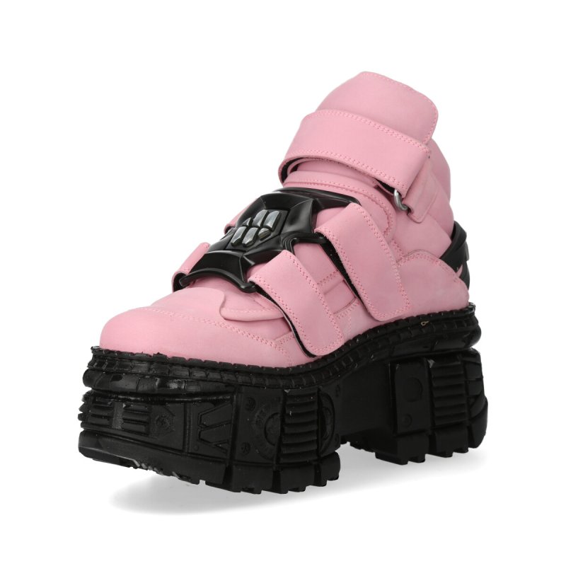NEW ROCK 厚底スニーカー　38サイズ 取り寄せ] M-WALL285-S11 / ピンクxブラック / 厚底スニーカー / 本革