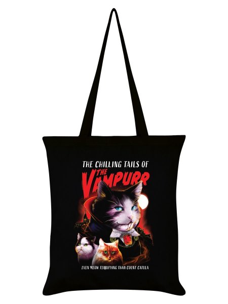 画像1: Vintage Horror Cats The Vampurr Black Tote Bag / エコバッグ【GRINDSTORE】 (1)