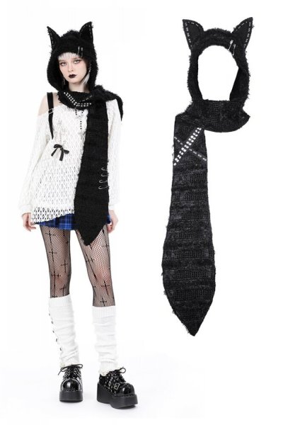 画像1: Gothic witch cat scarf / フード付きマフラー【DARK IN LOVE】 (1)