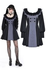 画像1: Gothic pinstripe ruffle neck academism dress / ワンピース【DARK IN LOVE】 (1)