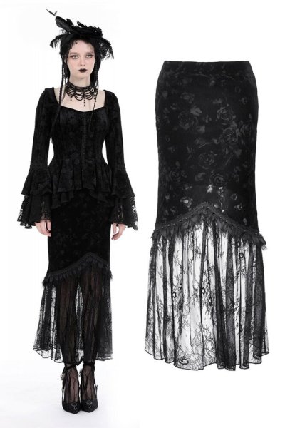 画像1: Gothic sexy tight long velvet skirt / スカート【DARK IN LOVE】 (1)