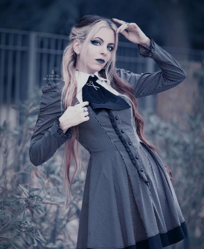 Black white strip preppy style dress / ワンピース【DARK IN LOVE