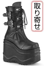 画像1: [取り寄せ]WAVE-150 / PUレザー / ウェッジソール厚底ロングブーツ【DEMONIA】 (1)