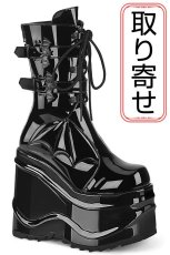 画像1: [取り寄せ]WAVE-150 / エナメル / ウェッジソール厚底ロングブーツ【DEMONIA】 (1)