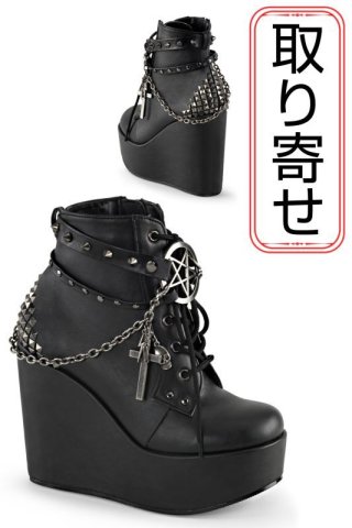 デモニア♡DEMONIA★エナメル ハート♡スタッズ★厚底 24cm BOXER-01 レザー＆メッシュ厚底シューズ 【BLACK】DEMONIA