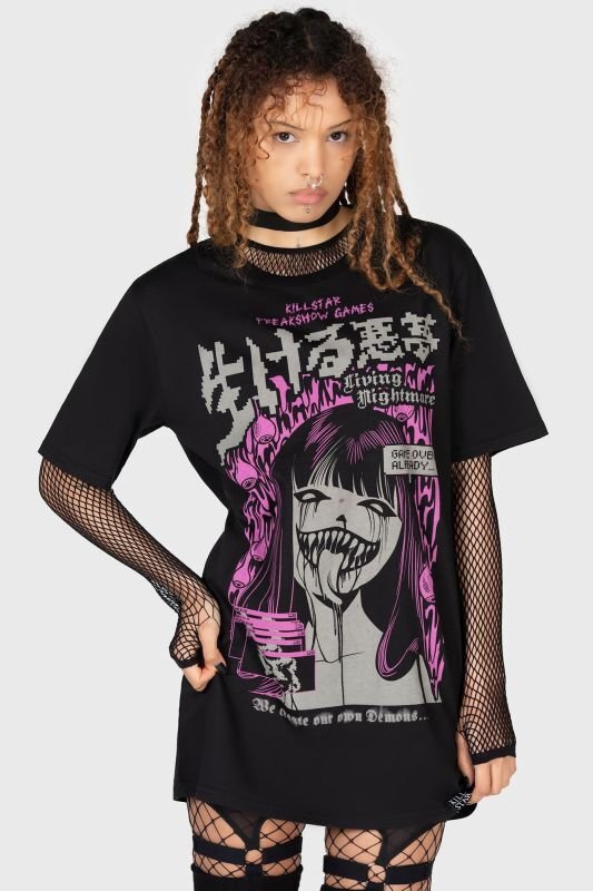キルスター KILLSTAR フリル付きブラック半袖シャツ キルスター / KILLSTAR 】五分袖 Tシャツ MOON 月 XSサイズ