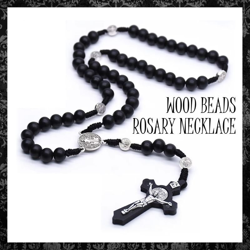 WOOD BEADS ROSARY NECKLACE / ロザリオネックレス | Spider Rock Web