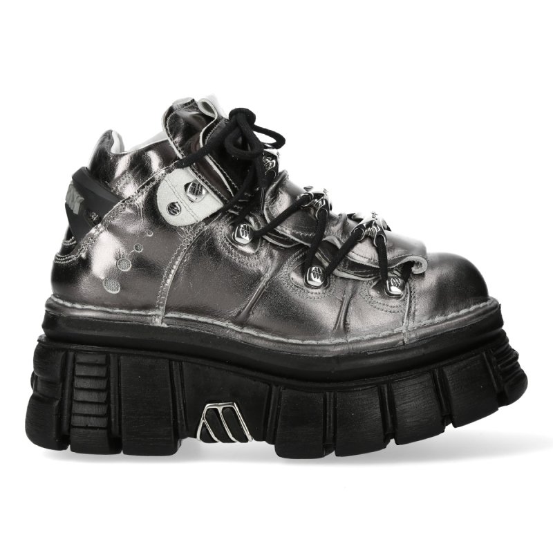 取り寄せ] M-106-C166 / シルバー / プレート / 厚底スニーカー / 本革