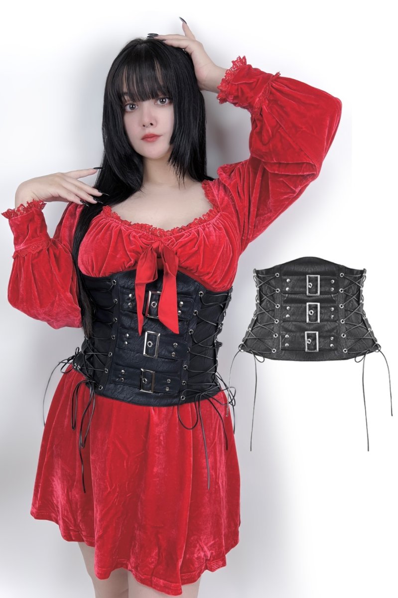 画像1: 🔥SALE🔥Dark heavy metal leather underbust corset / ウエストベルト【DARK IN LOVE】 (1)