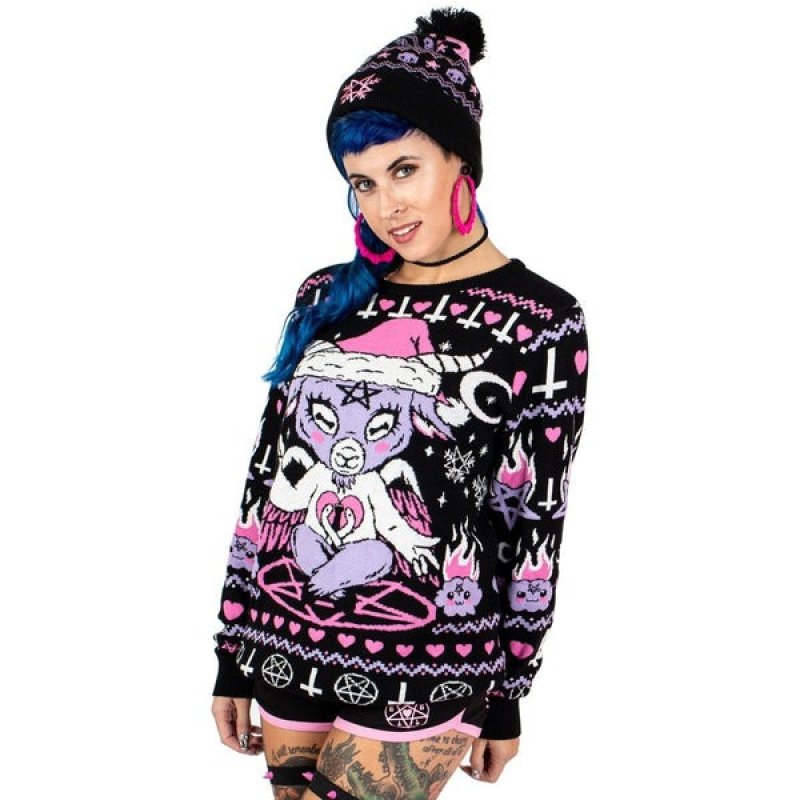 【レア物】90's TOO CUTE USA製 値下げしました！ Kawaii Baphomet Knit Christmas Sweater / ニットトップス【TOO