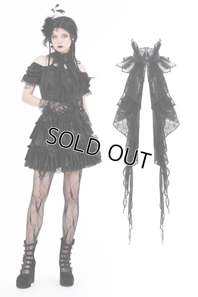 画像1: Gothic long ruffle lace mesh neck tie / 付け襟 / ジャボタイ【DARK IN LOVE】 (1)