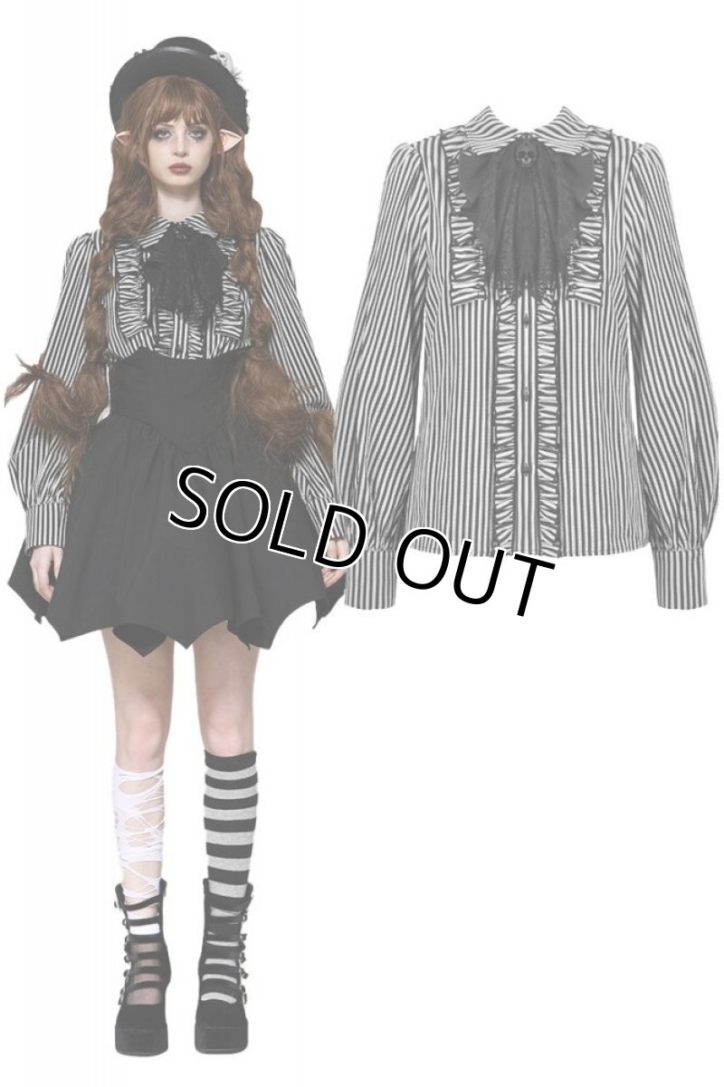 画像1: Dark lolita striped skull blouse / ブラウス【DARK IN LOVE】 (1)