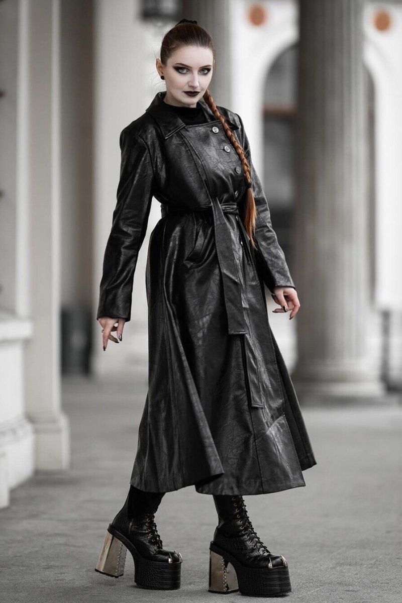 画像1: Black deep sea hunter leather long coat / ロングジャケット【DARK IN LOVE】 (1)