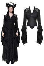 画像1: Black classic bell sleeve v-neck top / トップス【DARK IN LOVE】 (1)