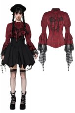 画像1: Gothic red inferno distressed frilly blouse / トップス【DARK IN LOVE】 (1)