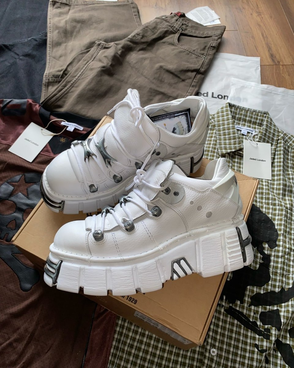 画像9: ⭐即納⭐M-106-S121 / ホワイト / プレート / 厚底スニーカー / 本革【NEW ROCK】 (9)