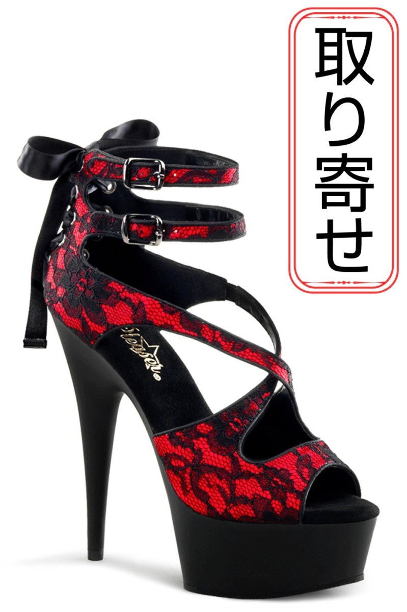 画像1: [取り寄せ]DELIGHT-678LC / Lace Red / バックルレースアップハイヒールサンダル【Pleaser】 (1)