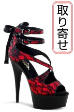 画像1: [取り寄せ]DELIGHT-678LC / Lace Red / バックルレースアップハイヒールサンダル【Pleaser】 (1)