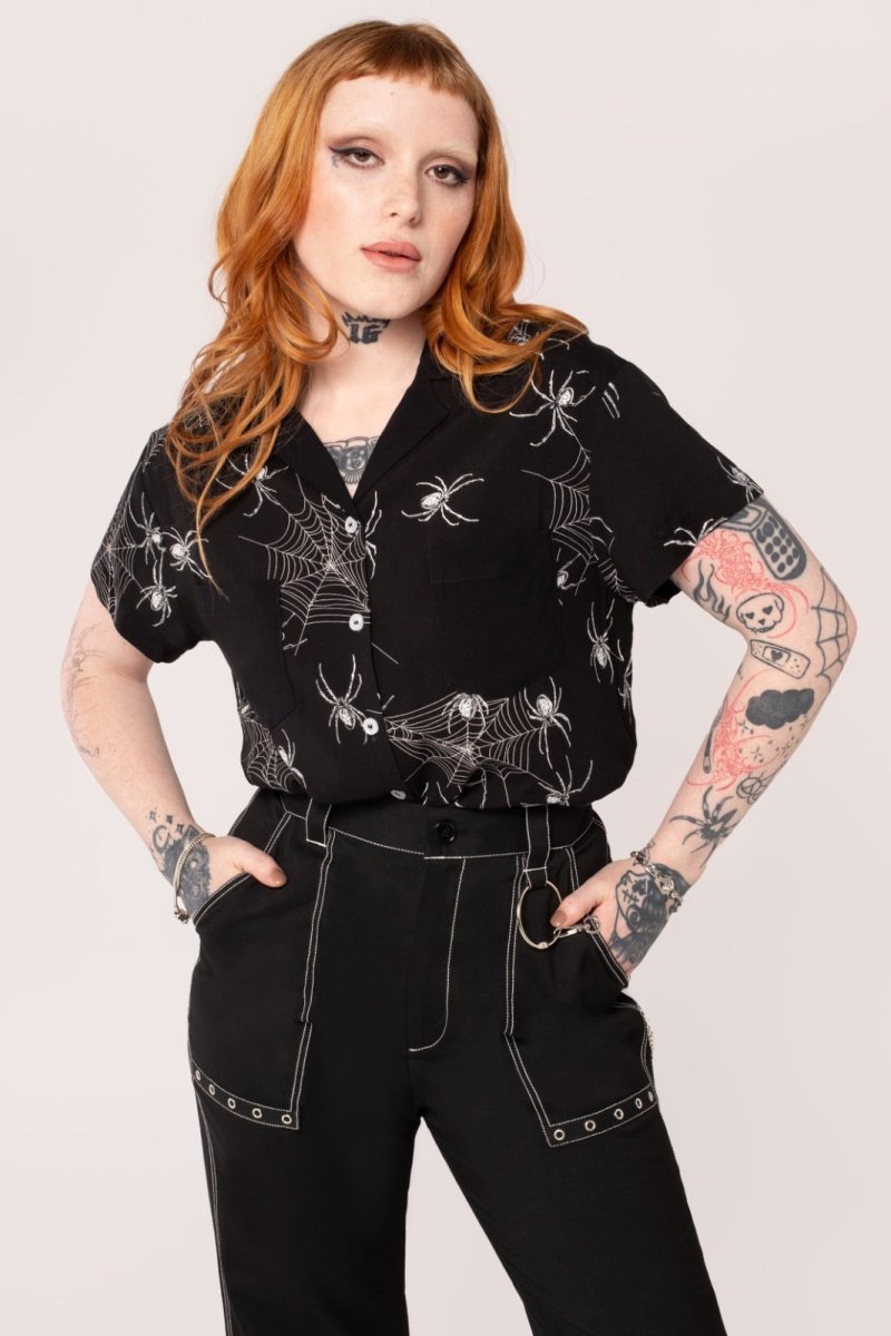 画像1: Grungy Spider Shirt / トップス【HELL BUNNY】 (1)