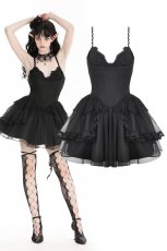 画像1: Gothic black swan tulle lace trim dress / ワンピース【DARK IN LOVE】 (1)
