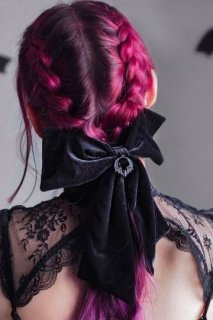 コムコム おリボンちゃんいっぱいKnitストール BLACK &ダークpink❣️ パールメタル /キープスタイラー（ヘアゴム）｜Flowering