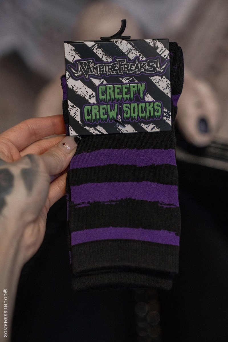 画像2: Creepy Crew Socks / Purple x Black Stripes / ソックス【VampireFreaks】 (2)